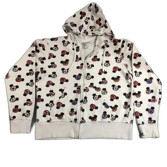 Disney World Sweater Girl Extra Large White Mickey Mouse Allover Print Hoodie - Picture 1 of 7